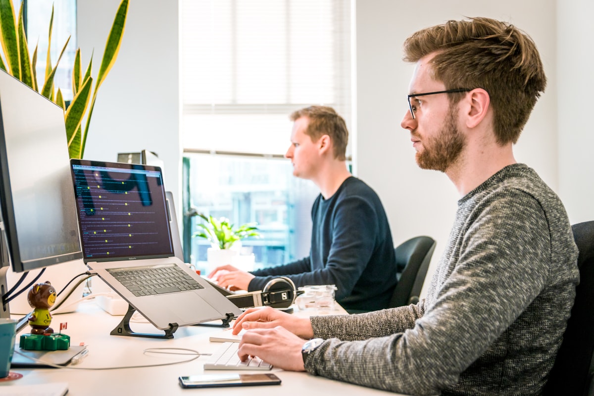 Technology team collaborating in an office